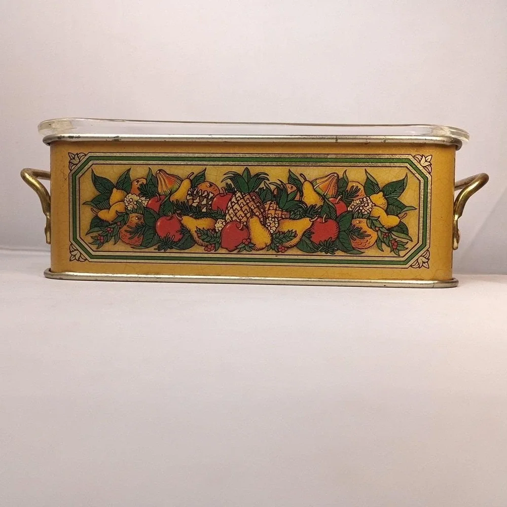 Vintage Pyrex 213 Teleflora Tin Holder & Clear Glass 213 Loaf Bread Pan 1.5 Qt